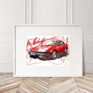 Stampa Triumph TR7 dipinta a mano. Poster Triumph TR7 unico. Decorazione murale automobilistica in edizione limitata.