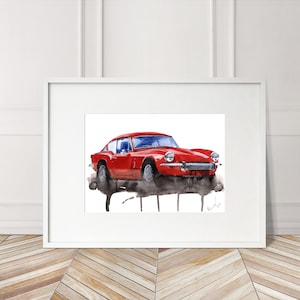 Stampa Triumph GT6 dipinta a mano. Poster Triumph GT6 unico. Decorazione murale automobilistica in edizione limitata.