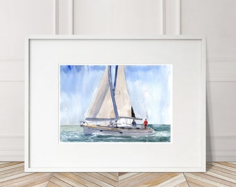 Bavaria Sailing Boat Yacht Yachting Numbered limited edition Giclee Print of a Watercolour Painting