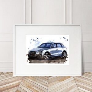 Stampa Audi Q5 dipinta a mano. Poster Audi Q5 unico. Decorazione murale automobilistica in edizione limitata.