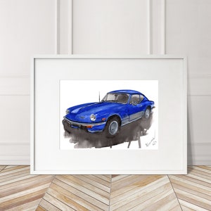 Stampa Triumph GT6 dipinta a mano. Poster Triumph GT6 unico. Decorazione murale automobilistica in edizione limitata.