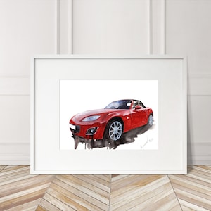 Stampa dipinta a mano della Mazda Miata MX5. Poster esclusivo della MX5. Decorazione murale automobilistica in edizione limitata.