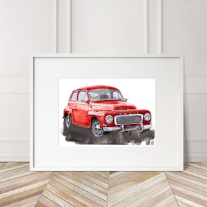 Stampa Volvo PV544 dipinta a mano. Poster esclusivo della Volvo PV544. Decorazione murale automobilistica in edizione limitata.