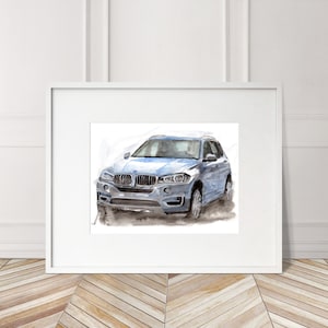 Stampa BMW X5 dipinta a mano. Poster BMW X5 unico. Decorazione murale automobilistica in edizione limitata.