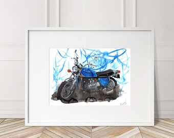 Impression Honda Goldwing GL1000. Affiche Goldwing. Cadeaux pour lui. Art peint à la main. Cadeau de Noël