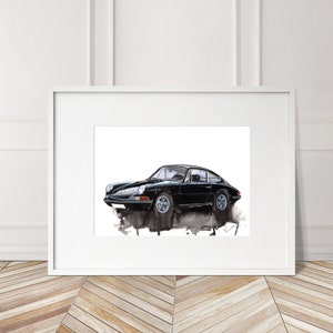 Stampa Porsche 912 dipinta a mano. Poster Porsche 912 unico. Decorazione murale automobilistica in edizione limitata.