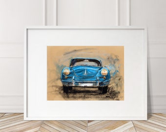 Porsche 356B Carrera II Miniature 1/25, Jouet En Tôle, Bleu, Neuve En Boîte