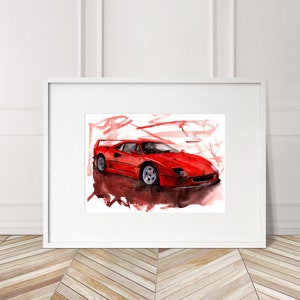 Stampa Ferrari F40 dipinta a mano. Poster esclusivo della Ferrari F40. Decorazione murale automobilistica in edizione limitata.