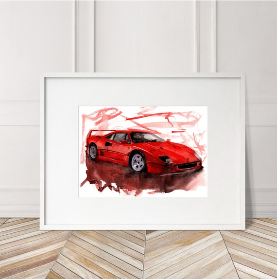 Affiche Ferrari F40 Rouge Format A3 – Auto Art Design – Poster Pop Art Minimaliste Pour Passionnés