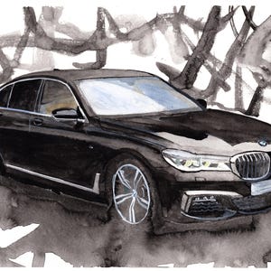 Stampa BMW 750i G11 dipinta a mano. Poster esclusivo della BMW 750i. Decorazione murale automobilistica in edizione limitata.