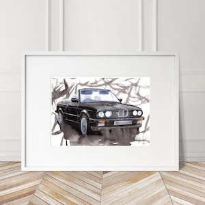 Stampa BMW M3 dipinta a mano. Poster BMW M3 unico. Decorazione murale automobilistica in edizione limitata.