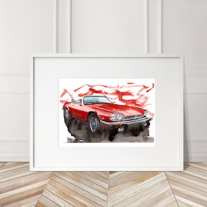 Stampa Jaguar XJS dipinta a mano. Poster XJS unico. Arte da parete per automobili in edizione limitata
