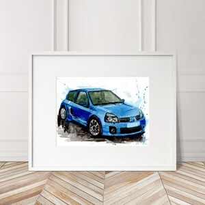 Stampa Renault Clio dipinta a mano. Poster Clio unico. Decorazione murale automobilistica in edizione limitata.