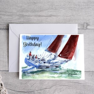 Sailboat Yacht Birthday Card, Printable Digital Download