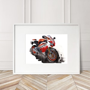 Honda CBR1000RR Print. Honda CBR1000RR Poster. Gifts For Him. Hand Painted Art. Xmas Gift