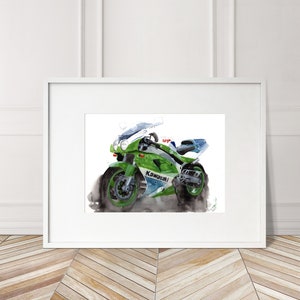 Kawasaki ZX7r Ninja Print. Kawasaki ZX7r Poster. Gifts For Him. Hand Painted Art. Xmas Gift