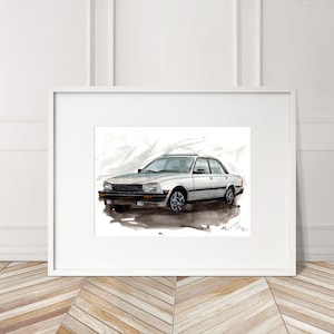 Stampa Peugeot 505 GTI dipinta a mano. Poster esclusivo della Peugeot 505. Decorazione murale automobilistica in edizione limitata.