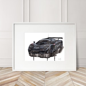 Stampa dipinta a mano della McLaren GTR 1995 Le Mans. Poster esclusivo della McLaren GTR. Decorazione murale automobilistica in edizione limitata.