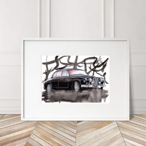Stampa Jaguar MK2 dipinta a mano. Poster esclusivo della Jaguar MK2. Decorazione murale automobilistica in edizione limitata.