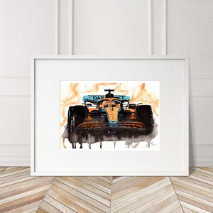 Stampa di Formula 1 McLaren dipinta a mano. Poster unico di Formula 1 McLaren. Arte murale automobilistica in edizione limitata.