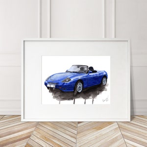 Stampa Fiat Barchetta dipinta a mano. Poster esclusivo Fiat Barchetta. Decorazione murale automobilistica in edizione limitata.