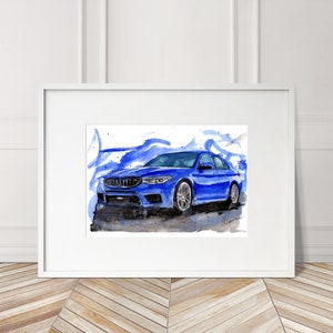 Stampa BMW M5 dipinta a mano. Poster BMW M5 unico. Decorazione murale automobilistica in edizione limitata.