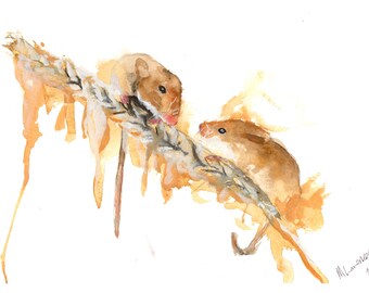 Field Mice Numbered limited edition Giclee Print of a Watercolour Painting