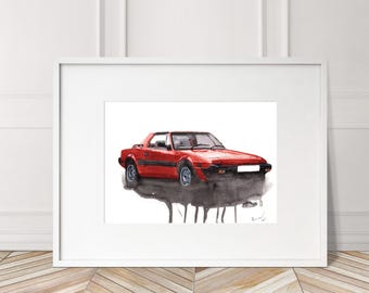 Fiat X19 Bertone Watercolor Print: Limited Edition Automobile Art