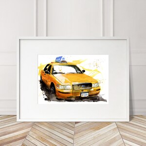 Stampa di New York City con taxi Ford NYC dipinta a mano. Poster di taxi unico. Arte murale automobilistica in edizione limitata.