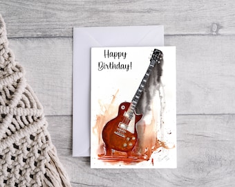 Guitar Birthday Card, Printable Digital Download