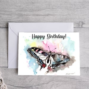 Cartão de aniversário de borboleta, download digital para impressão