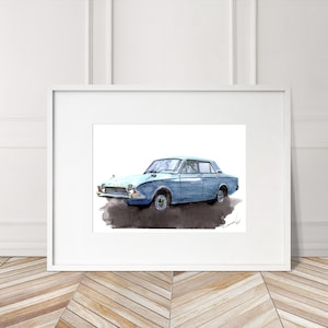 Stampa Ford Corsair dipinta a mano. Poster Corsair unico. Decorazione murale automobilistica in edizione limitata.