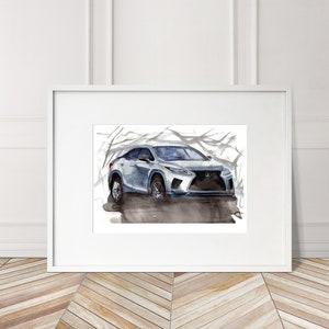 Stampa Lexus RX dipinta a mano. Poster Lexus RX unico. Decorazione murale automobilistica in edizione limitata.