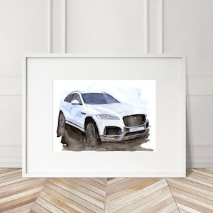 Stampa Jaguar F-Pace dipinta a mano. Poster Jaguar F-Pace unico. Decorazione murale automobilistica in edizione limitata.