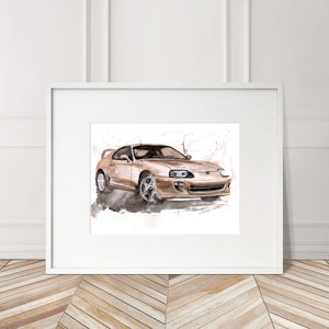 Stampa di Toyota Supra dipinta a mano. Poster Supra unico. Decorazione murale automobilistica in edizione limitata.