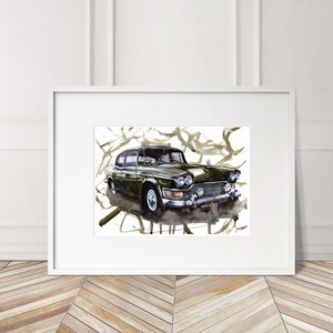 Stampa dipinta a mano di Humber Super Snipe. Poster Humber unico. Decorazione murale automobilistica in edizione limitata.
