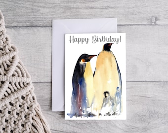 Verjaardagskaart pinguïn, afdrukbare digitale download