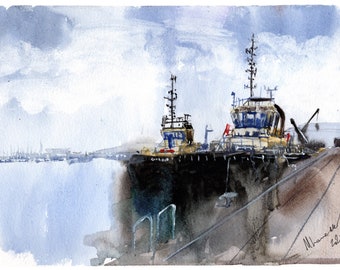 Tug Boat Numbered limited edition Giclee Print of a Watercolour Painting