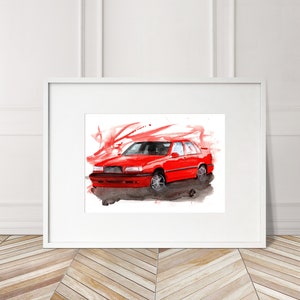 Stampa Volvo 850r dipinta a mano. Poster esclusivo della Volvo 850r. Decorazione murale automobilistica in edizione limitata.