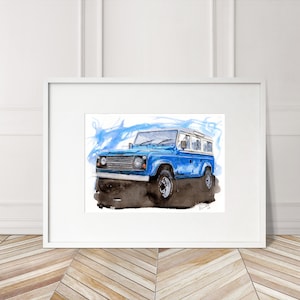 Stampa Landrover Defender 110 dipinta a mano. Poster unico del Defender. Decorazione murale automobilistica in edizione limitata.