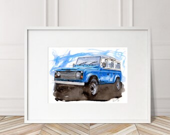 Hand Painted Landrover Defender 110 Print. Unique Defender Poster. Limited Edition Automobile Wall Art
