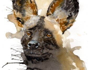 African Painted Wolf Dog Numbered limited edition Giclee Print of a Watercolour Painting