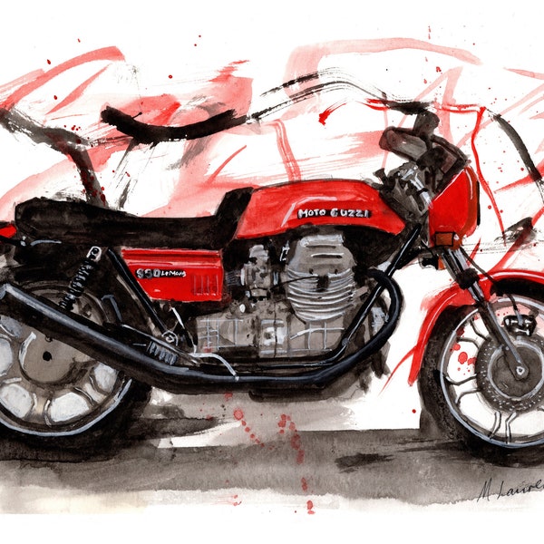 Painting of a Moto Guzzi 850 Le Mans Motorcycle    Limited Print.