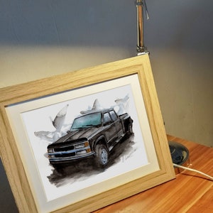 Stampa dipinta a mano del pick-up Chevrolet Chevy C/K CK 3500. Poster unico della Chevy C/K. Decorazione murale automobilistica in edizione limitata.