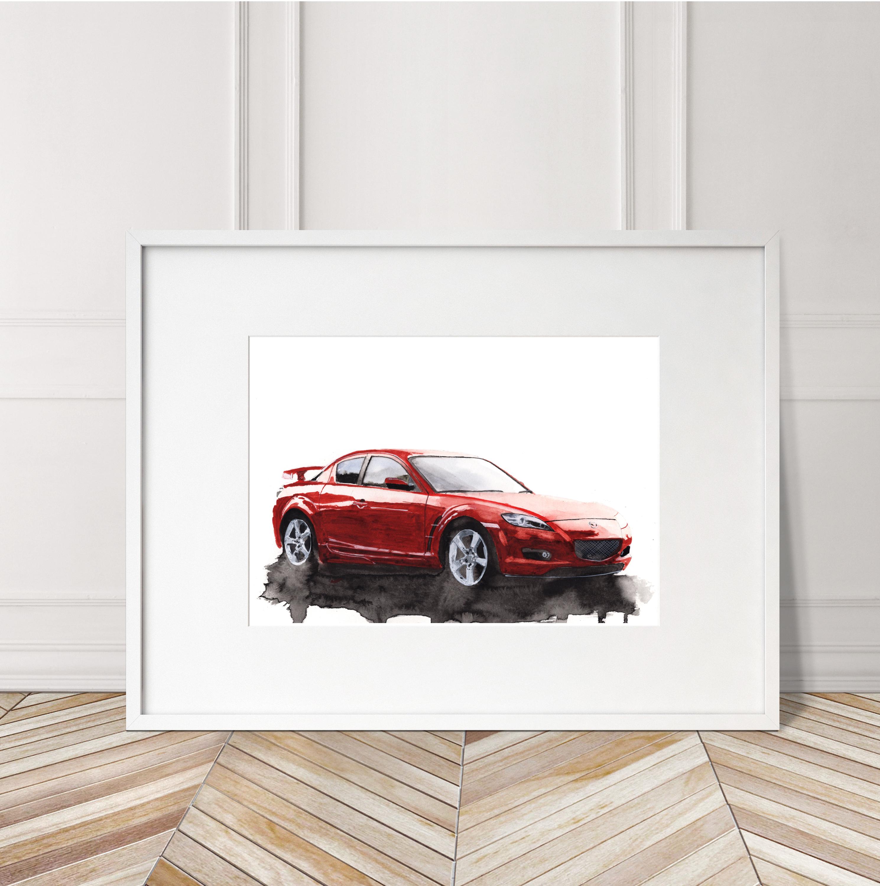 Artist's Mazda RX8 Watercolor Art Print: Limited Edition