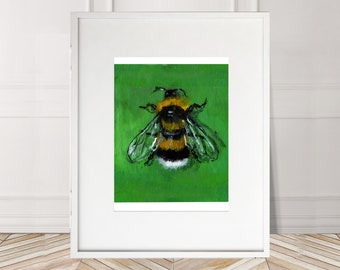 British  White Tailed Bumble Bee Numbered limited edition Giclee Print of an Acrylic Painting   Hoverfly