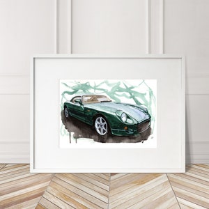 Stampa TVR Cerbera dipinta a mano. Poster TVR unico. Decorazione murale automobilistica in edizione limitata.