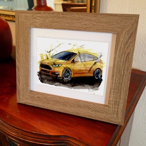 Stampa Ford Focus ST dipinta a mano. Poster esclusivo della Focus ST. Decorazione murale automobilistica in edizione limitata.