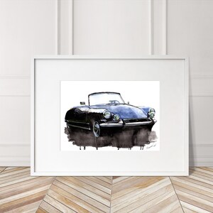 Stampa di un'auto d'epoca Citroën DS dipinta a mano. Poster unico della Citroën DS. Arte murale automobilistica in edizione limitata.