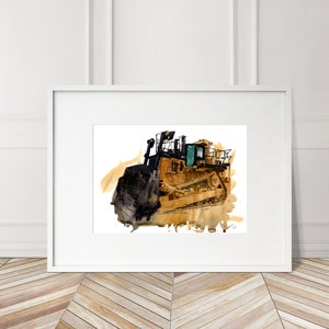 Stampa dipinta a mano del bulldozer Cat D10T. Poster unico del bulldozer. Decorazione murale automobilistica in edizione limitata.